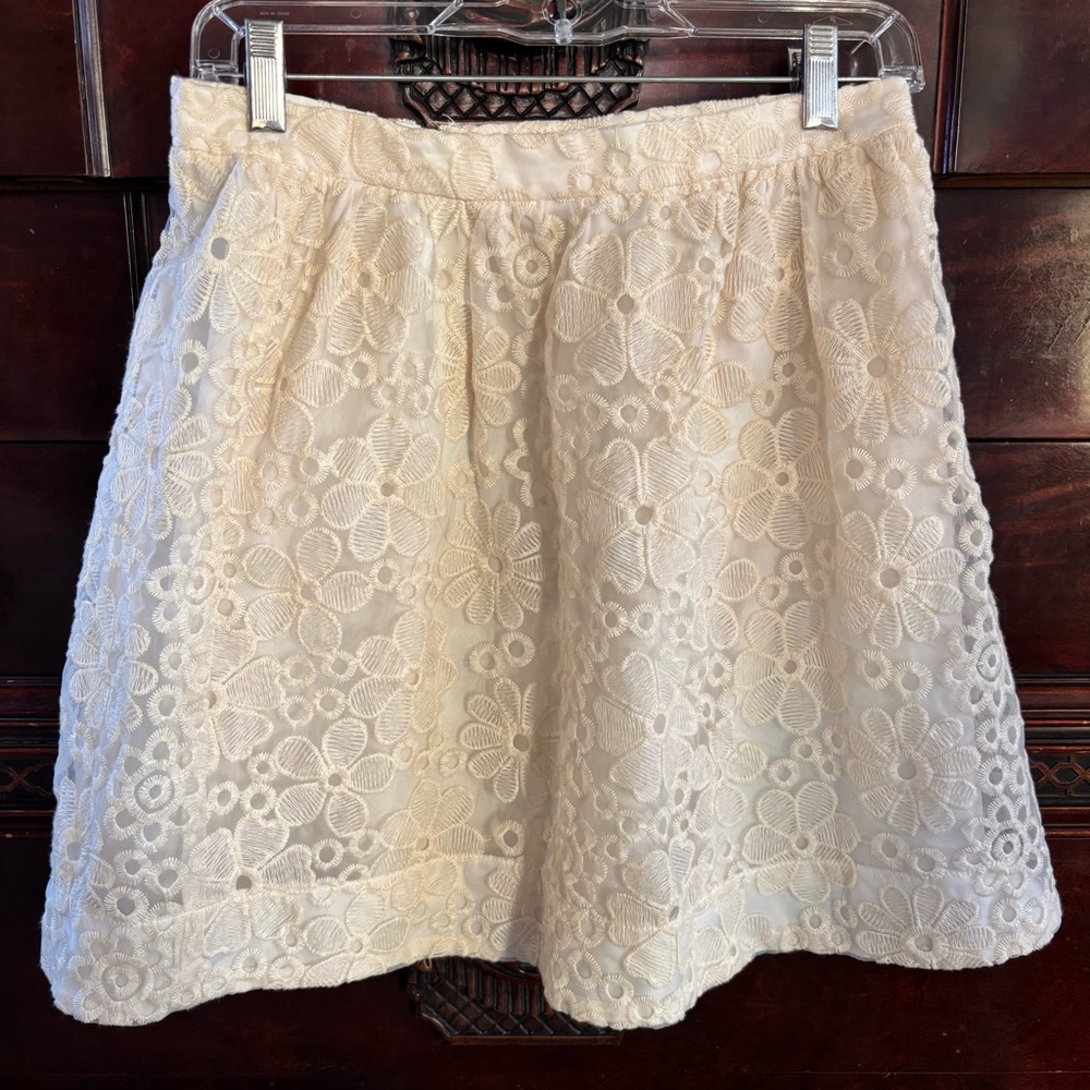 Rhyme Los Angeles Chic Floral Lace Mini Skirt in Cream